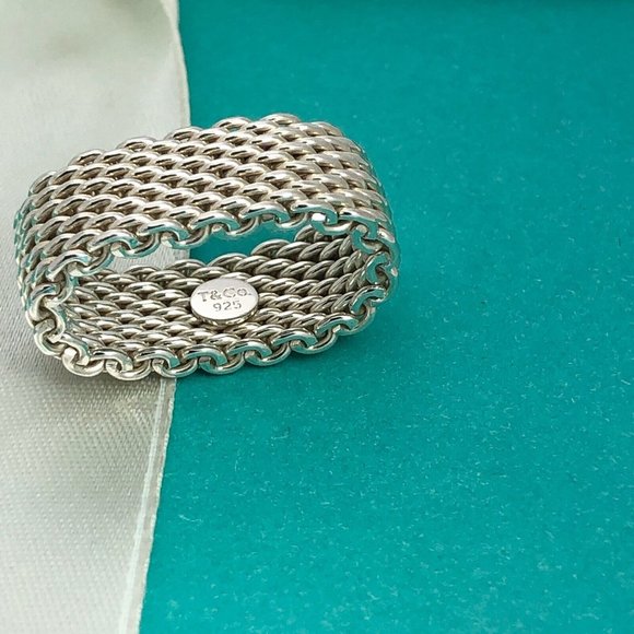 Size 5 Tiffany & Co Sterling Silver Somerset Mesh Weave Ring - Picture 3 of 5